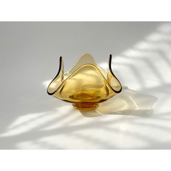 viking glass Other - Vintage MCM Amber Viking Handkerchief Bowl